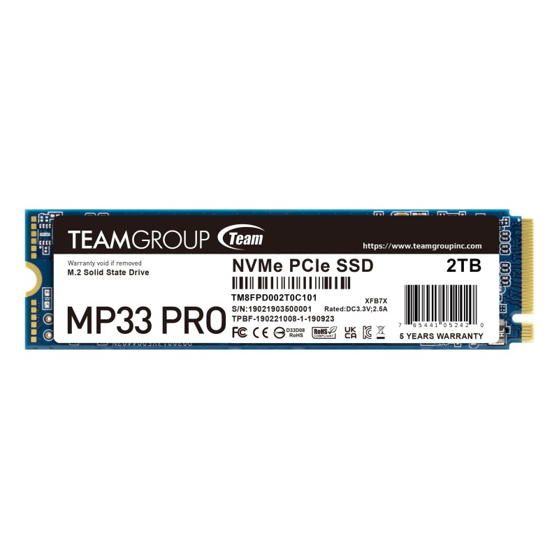 UNIDAD SSD M.2 TEAMGROUP 2TB TM8FPD002T0C101 TEAM MP33 PRO PCI GEN3X4 22803500MB/S