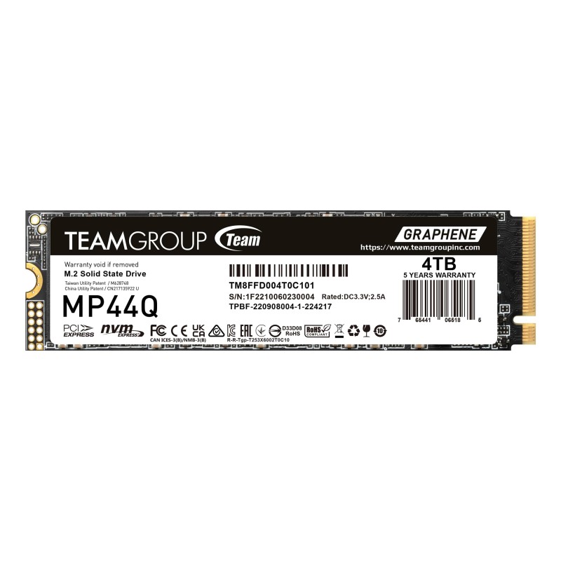 UNIDAD SSD M.2 TEAMGROUP 4TB TM8FFD004T0C101 TEAM MP44Q PCI GEN3X4 2280 7.400 MB/S6200MB/S