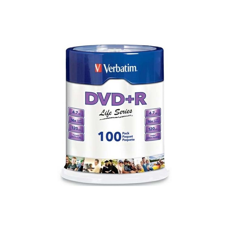 DVDR Verbatim Life Series 16X 4.7GB 100Pk Spindle 97175