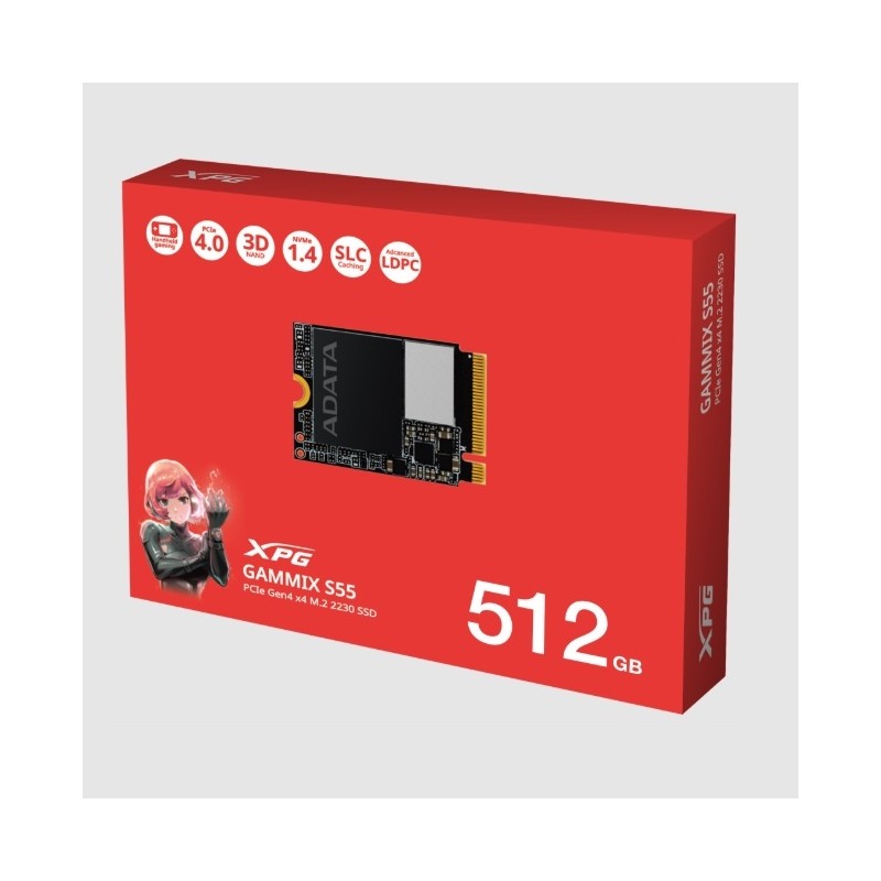 SSD ADATA GAMMIX S55 Unidad De Estado Sólido XPG GAMMIX S55 512GB PCIe Gen4 X4 M.2 2230 SGAMMIXS55-512G-C